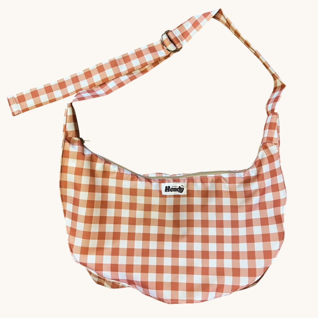 sac banane à carreaux orange